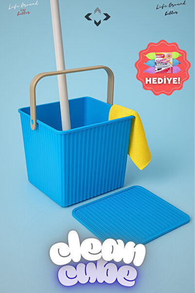 LİGROUND Blue Clean Cube Kare Kapaklı Kulplu Temizlik Kovası Su Kovası Düzenl...