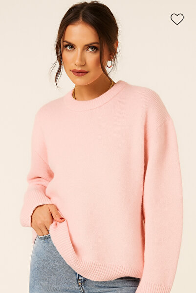 Adeyo Kadın Pembe Bisiklet Yaka Oversize Triko Kazak – Yumuşak Dokulu Premium