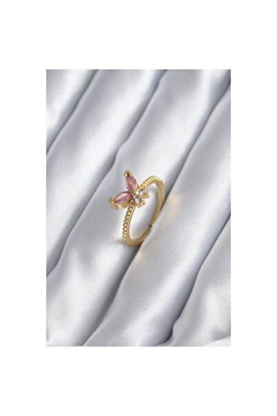 toyigoo خاتم نسائي ذهبي اللون وردي حجر الزركون على شكل فراشة - ليسينيا