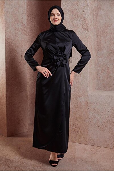 Alvina ÇİÇEK DETAYLI SATEN ELBİSE 44579
