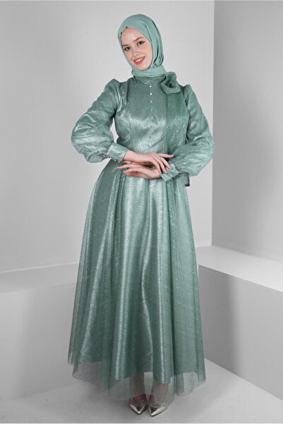 Alvina YAKASI BAĞLAMALI SİMLİ ABİYE ELBİSE 50267