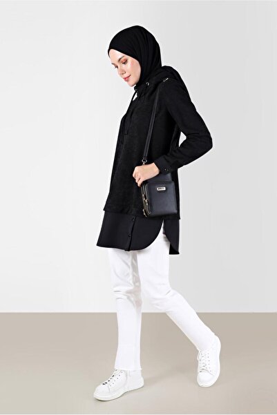 Alvina SHIRT PIECE DETAIL DEGAJE COLLAR CHANIL VELVET TUNIC 42397