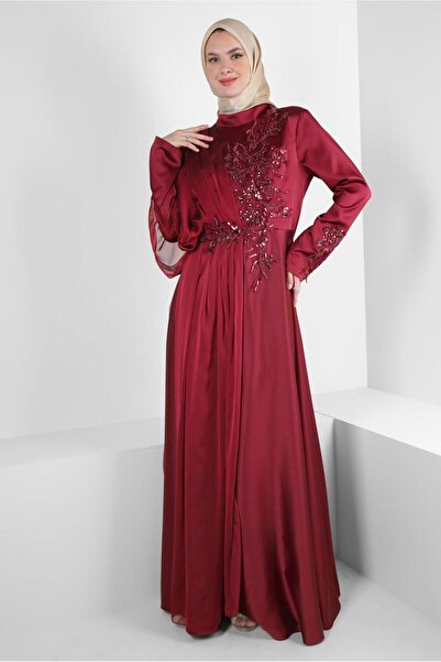 Alvina PUL PAYET İŞLEMELİ TÜL DETAYLI SATEN ABİYE ELBİSE 50374