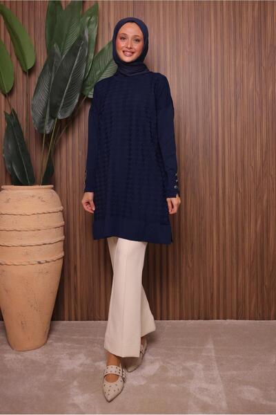 TRENDTESETTÜR Women's Navy Blue Knit Tunic t 9007