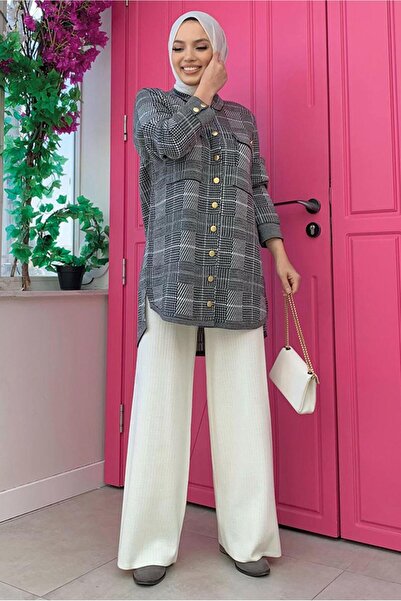 TRENDTESETTÜR WOMEN'S BLACK POCKET SHIRT TUNIC T 5734