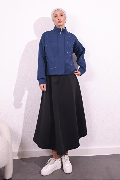 TRENDTESETTÜR Γυναικείο μπουφάν Navy Blue Indigo Bead Detailed - T 8654