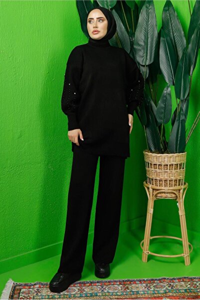 TRENDTESETTÜR ΓΥΝΑΙΚΕΙΟ ΣΕΤ ΠΛΕΚΤΟ ΜΕ ΜΑΥΡΟ ΜΑΝΙΚΙ ΚΕΝΤΗΜΕΝΟ ΠΑΝΤΕΛΟΝΙ T 8408