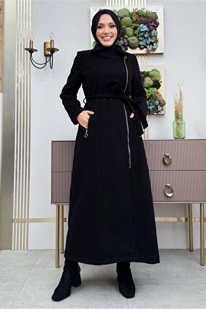 TRENDTESETTÜR WOMEN'S BLACK BELLOWED MANTO T 8777