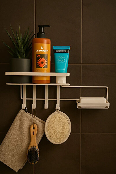 Wirewel Yapışkanlı Banyo Düzenleyici, Sabunluk Hazneli Duşakabin Şampuanlık O...