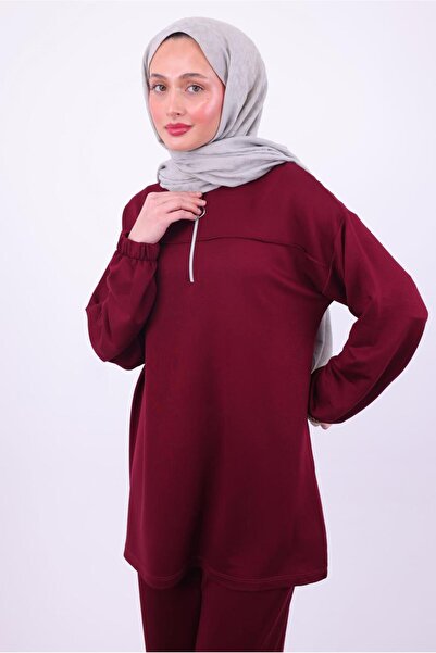 TRENDTESETTÜR Women's Burgundy Hoodless Trousers Suit t 1074