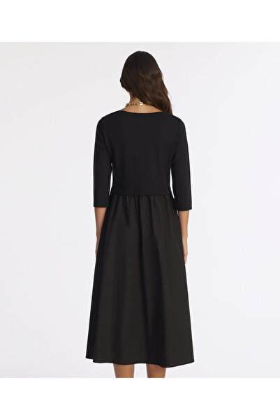 Yargıcı Bol Bisiklet Yaka 3/4 Kol Elbise