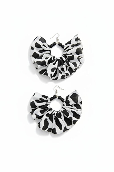 maia أبيض وأسود البقرة نمط تول النسيج الأسود لينو الخرز تصميم استرخى القرط