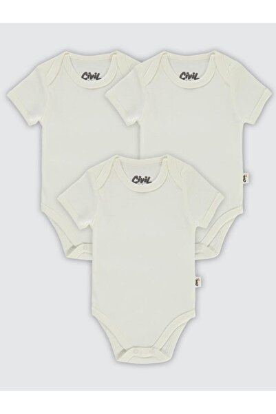 Civil Baby Body simplu cu mânecă scurtă, cu închidere cu capse, 3 piese - Alb...