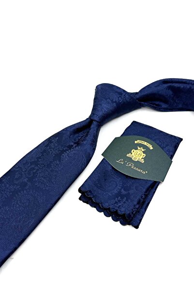 Kravatkolik Lacivert Şal Desen Mendilli Klasik Kravat KK13123