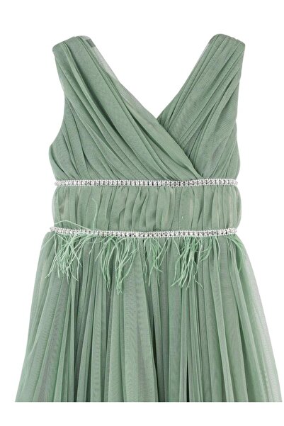 Civil Girls Beli Stone Feathered Evening Dress for Ages 6-14 - Green 10-11 Ye...