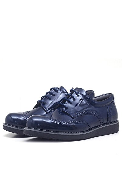 Rakerplus Navy Blue Patent Leather Laced Classic Boys' Shoes