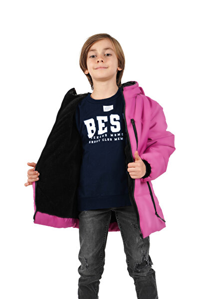 QAWWA Erkek Çocuk Elyaflı Kapüşonlu Rüzgar Geçirmez Şişme Kışlık Mont