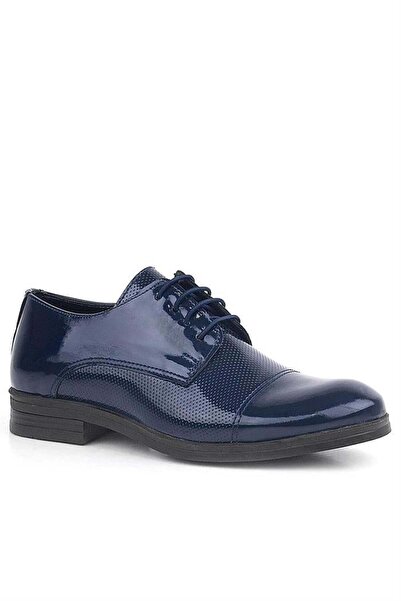 Rakerplus Navy Blue Patent Leather Oxford Laced Classic Children's Shoes