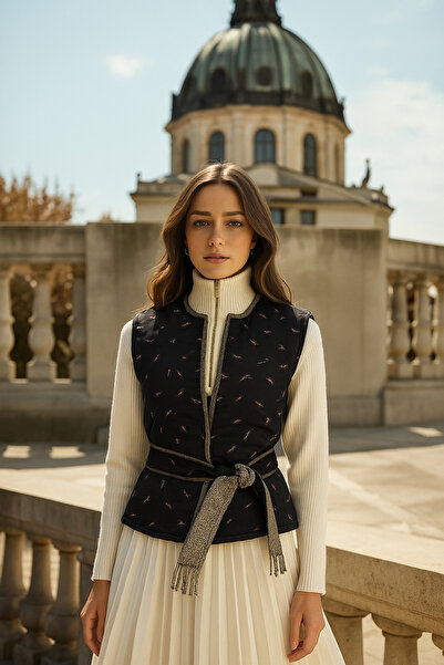 GZ Design Çift Taraflı Beli Kemerli Krem Kapitone Şişme Yelek