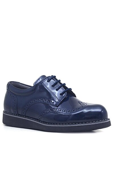 Rakerplus Navy Blue Patent Leather Laced Classic Boys' Shoes