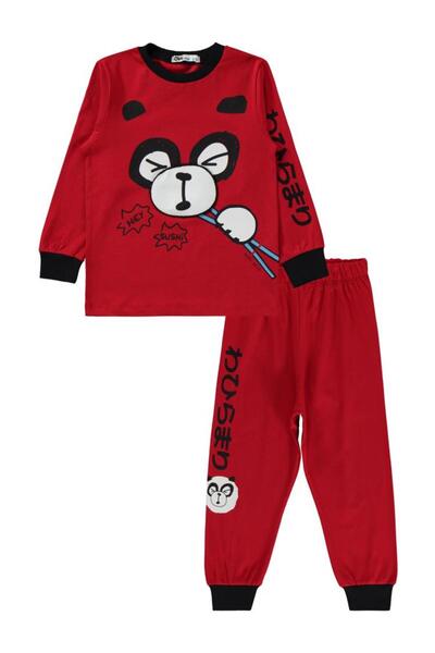 Civil Boys Panda Printed 2-5 Years Old Pajama Set - Red4-5 Years Old