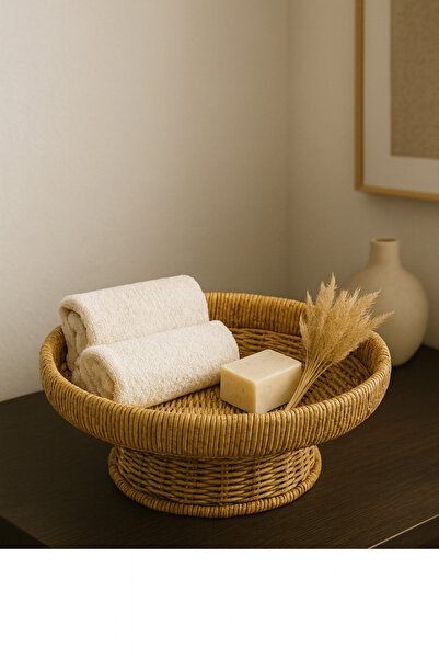 YzHome Hasır Rattan Ayaklı Meyvelik Sepet Bol Kase Çok Amaçlı 10*24CM