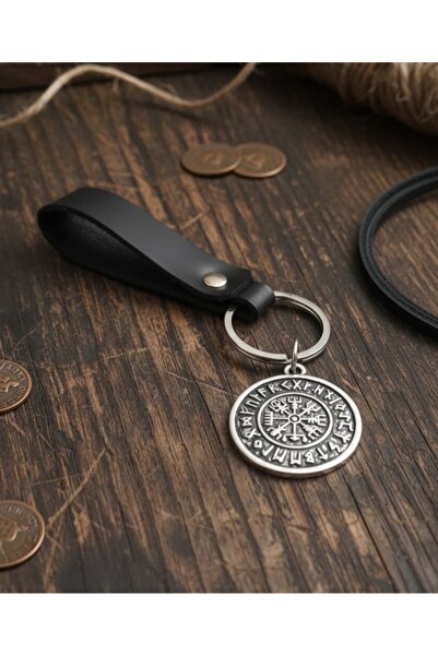 BSN Store سلسلة مفاتيح من الجلد الطبيعي مع شكل بوصلة على الموضة في الشمال