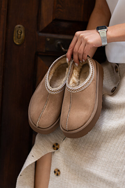 DESPİNA LİLY Taba Süet Günlük Rahat Taban Sabo Kadın Ev Terliği & Ayakkabısı