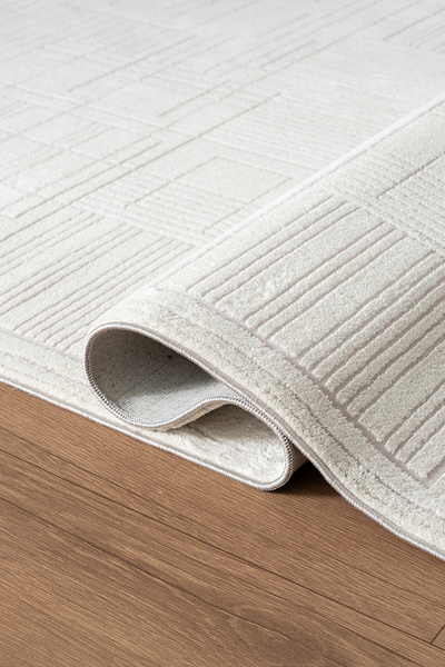 Karmen Halı Best 115A Beyaz Modern Geometrik Desen Parlak Makinada Yıkanabili...