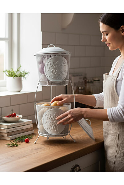 EVSTYLE METAL TEL ÖRGÜ SOĞAN & PATATES SETİ SEBZELİK - KÜÇÜK BOY