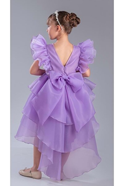 Mnk Baby&Kids Kız Çocuk Kuyruklu , Taçlı Vragia Abiye Elbise M00745 LİLA