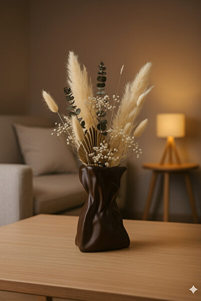 TACTIC Modern Brown Stone Vase |   Curved Bag Design Living Room Decoration (17X11 cm)