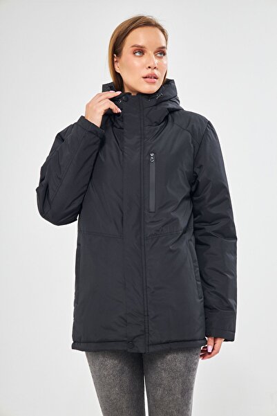 D1fference Kadın Kapüşonlu Rüzgar Geçirmez Kapüşonlu Kışlık Mont & Kaban & Parka