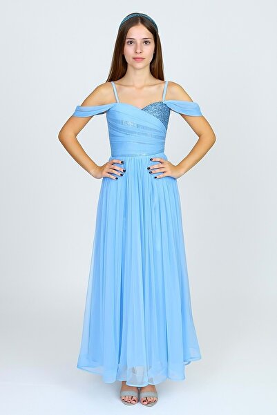 Mnk Baby&Kids Dilina Kız Çocuk Şifon Abiye M00747 MAVİ