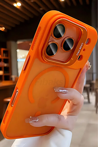 Fibaks iPhone 17 Pro Max Kılıf Standlı Mat Magsafe Metal Tuşlu Kamera Lens Hediyeli Wonk Kapak