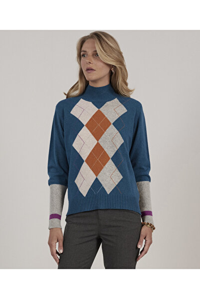 Yargıcı Renk Bloklu Uzun Kazak