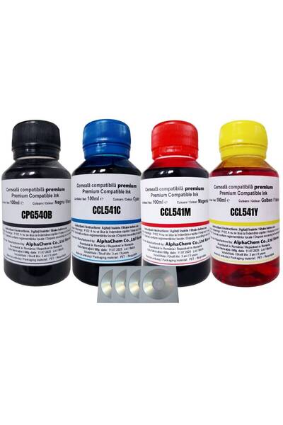 alphachem Set Flacon Cerneala Compatibil Canon 1x100ml PG-540 Negru, 1x100ml ...