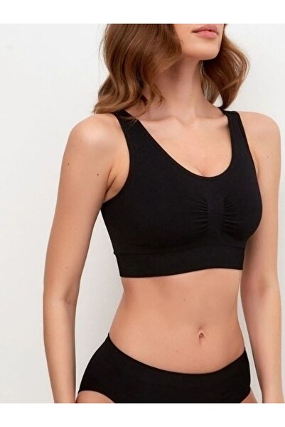 MİSTİRİK Panax Model Toparlayıcı Sıkılaştırıcı Kalın Askılı Pedli Büstiyer Siyah Renk