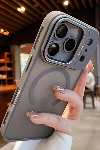 Fibaks iPhone 17 Pro Max Kılıf Standlı Mat Magsafe Metal Tuşlu Kamera Lens Hediyeli Wonk Kapak