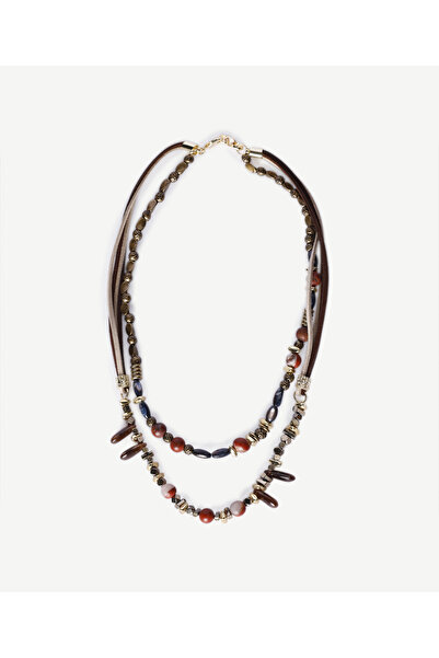 Yargıcı Deri Detaylı Doğal Taşlı Kolye