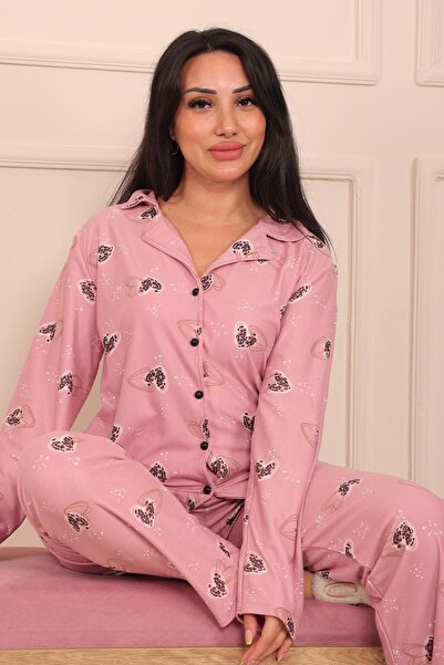 Niket Life Set de pijamale din piele intoarsa pentru femei, cu model de inimă...