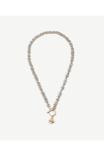 Yargıcı Renkli Cam Taşlı Ve Metal Uçlu Kolye