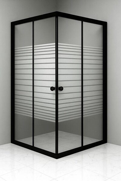 Durul Duşakabin 100x100 Kare Siyah Çizgili Cam