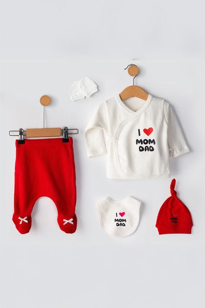 CHIC Hospital Release Set Newborn 5-Piece I Love Mom Dad 100% Cotton – 0-3 Months