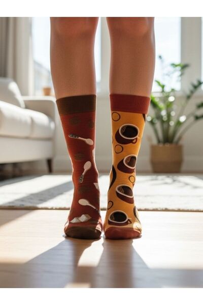 AKSU ÇORAP Left and Right Brown Patterned Socket Socks