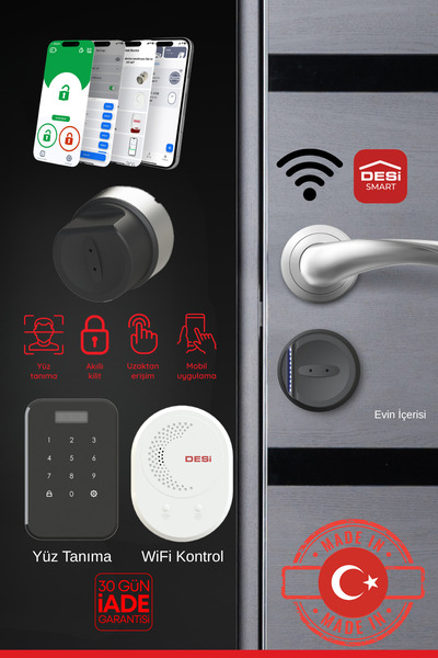 Desi Utopic RX Yüz Tanıma Akıllı Kilit ve İnternet Kontrollü Wifi Akıllı Kapı Kilidi