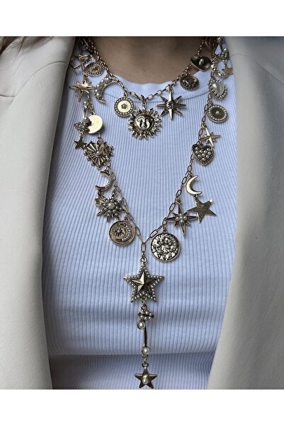 Xui قلادة من ماركة تريند موديل ZRA ذات ملمس عتيق، طقم من قطعتين