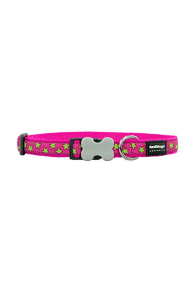 RedDingo Pembe Üzerine Lime Yıldızlı Köpek Boyun Tasması Medium 20 Mm 31-47 Cm
