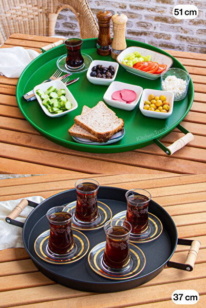 kitchen trend 51 سم أخضر 37 سم أسود 2 قطعة معدنية مستديرة صينية عرض صينية الشاي والقهوة