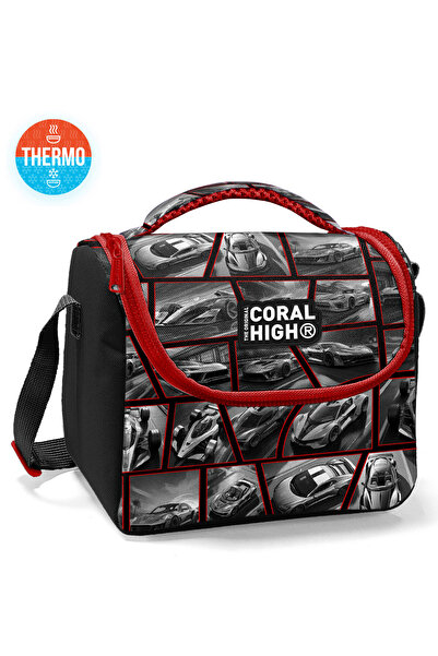 Coral High Kids Black Red Car Patterned Thermo Lunchbox 12790